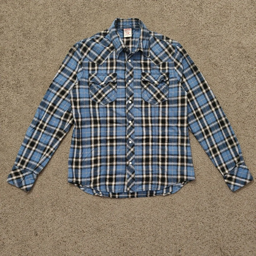 True Religion Mens XXL‎ Blue Plaid Flannel Western Pearl Snap Shirt MP4BL68VYFK